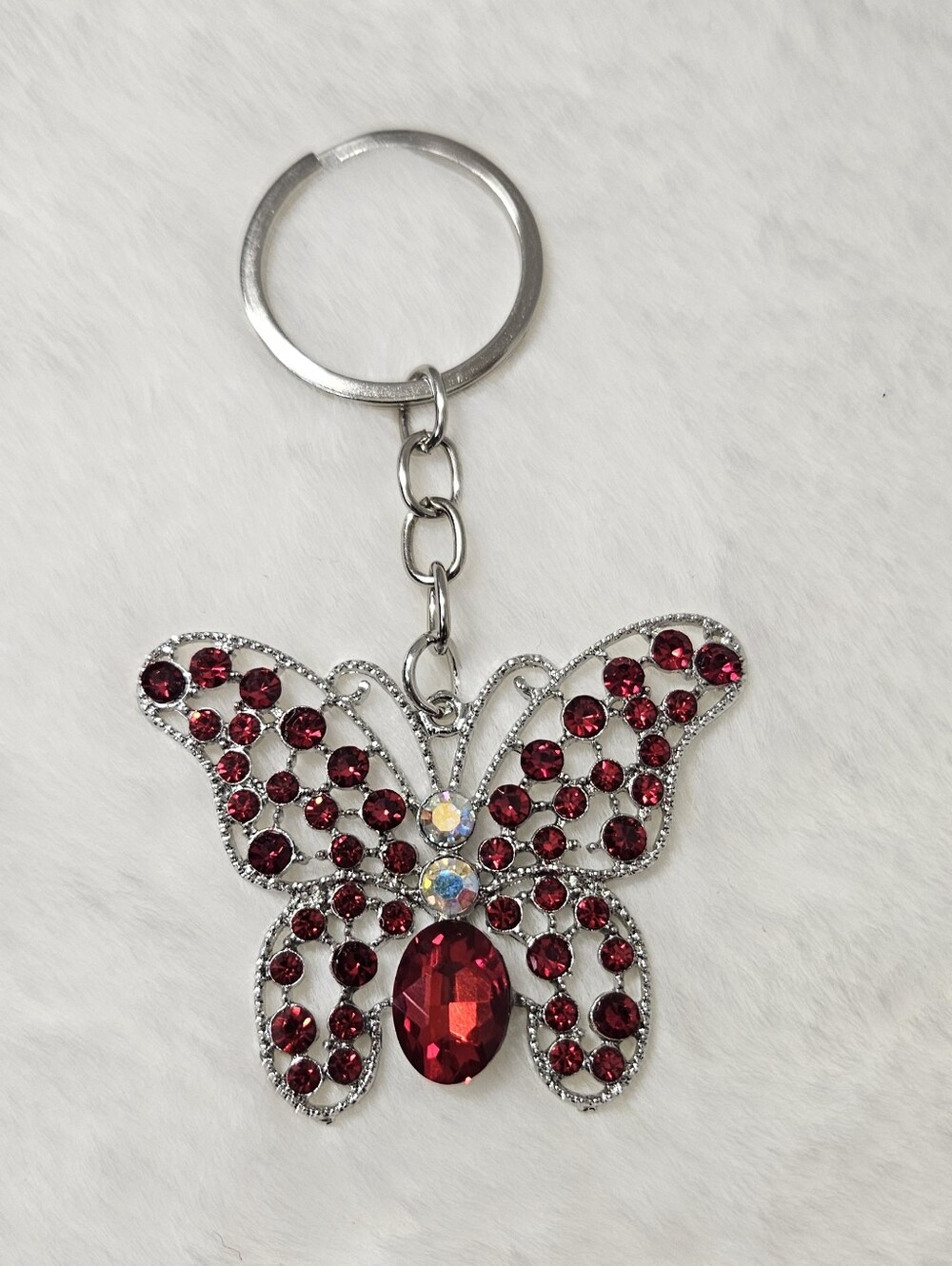 NWT Red Rhinestone Butterfly Purse Charm Keychain